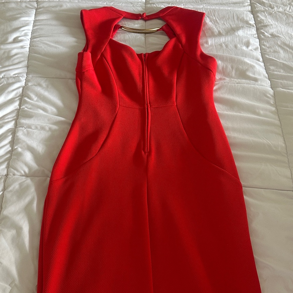 Bisou Bisou Vibrant Red Mini Dress with Gold Neck Ring - Picture 7 of 8